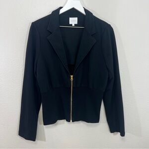 We Are Sundays Black Knit Zip Up Jacket Gold Zipper Structured Blazer Womens M